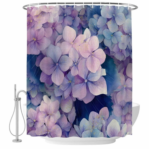 Vintage Hydrangea Shower Curtain, Waterproof Shower Curtains for Bathroom, Spring Purple Flowers Garden Plants Washable Fabric Bathtub Curtain Set Bath Decor with 12 Hooks Stall 36"x72"