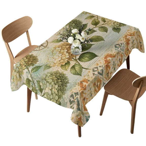 Vintage Hydrangea Table Cloth, Waterproof Tablecloth for Rectangle Tables, Farmhouse Summer Boho Floral Washable Fabric Table Cover for Restaurant Kitchen Dining Tables 52"x70"