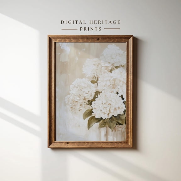 Vintage Hydrangeas Art : Neutral Floral Unframed Paper Print
