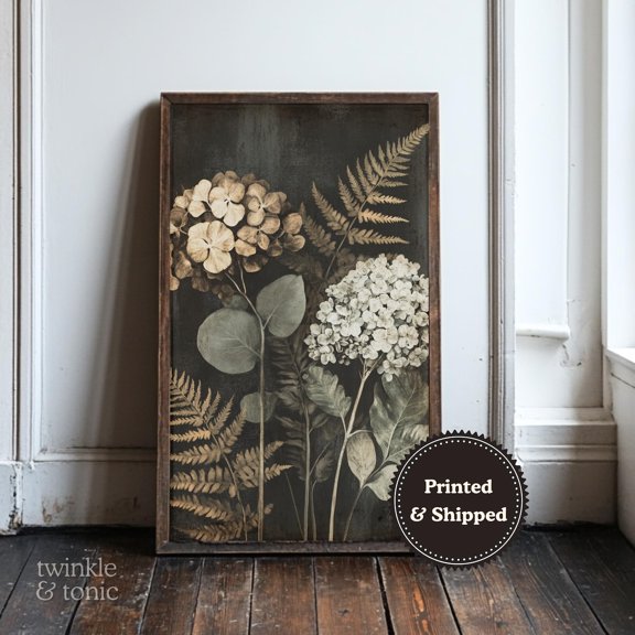 Vintage Hydrangeas Wall Art, Unframed Paper Poster 8x10in