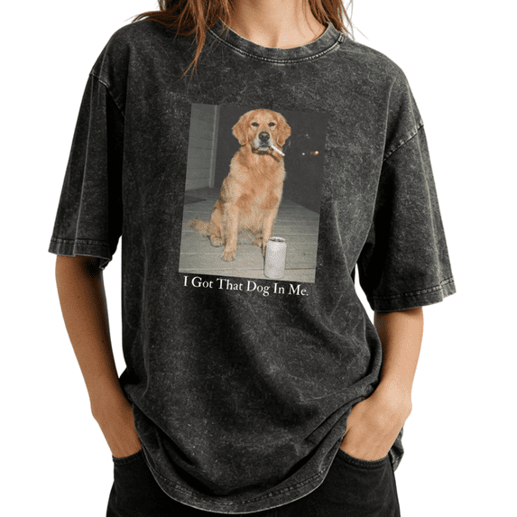 Vintage I Got That Dog In Me Funny Golden Retriever Wash Print Tshirt S-2XL Acid Washed Black Graphic Tees Casual Shirts for Dog Lover Tops