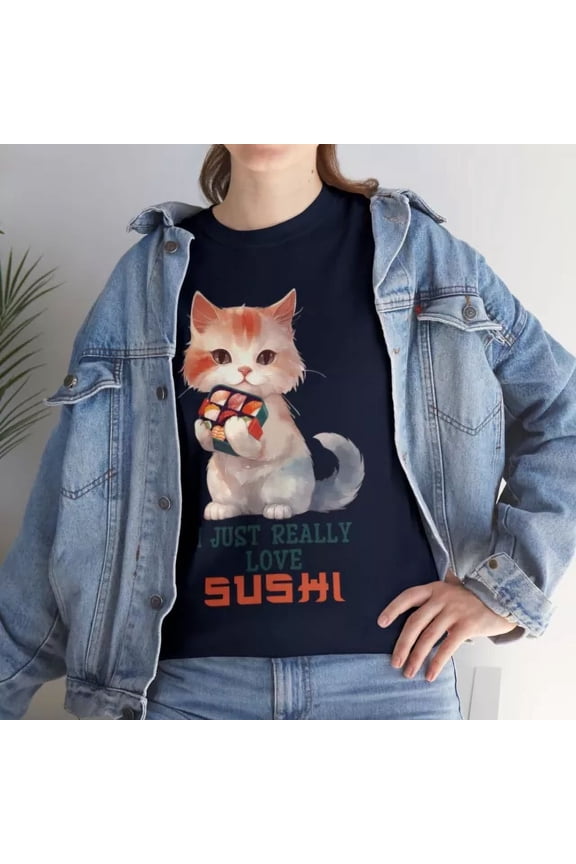 Vintage I Love Sushi T Shirt Anime Cat Tee Manga Japanese Clothing Cosplay Otakuhot Trending Birthday Gifts