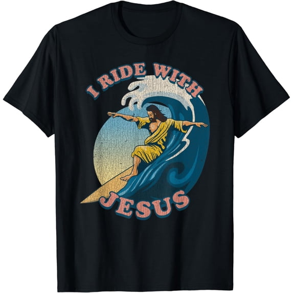 Vintage I Ride With Christ Surfing Christ T-Shirt