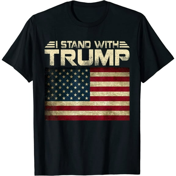 Vintage I Stand With Trump Pro Trump Supporter Men Women T-shirt Casual Graphics Tops Summer Gift Tee Black X-Large