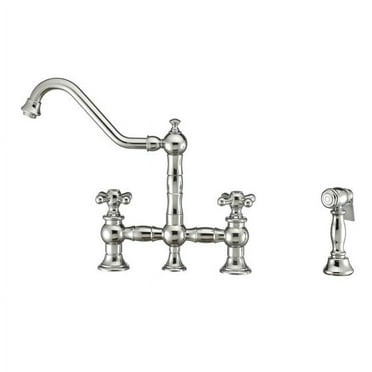 Vintage III Plus Bridge Faucet with Long Traditional Swivel Spout, Cross Handles and Solid Brass Side Spray