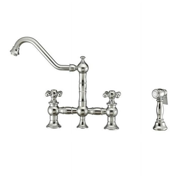 Whitehaus Vintage III Plus Bridge Faucet with Long Traditional Swivel Spout, Cross Handles and Solid Brass Side Spray