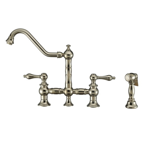 Vintage III Plus Bridge Faucet with Long Traditional Swivel Spout, Lever Handles and Solid Brass Side Spray