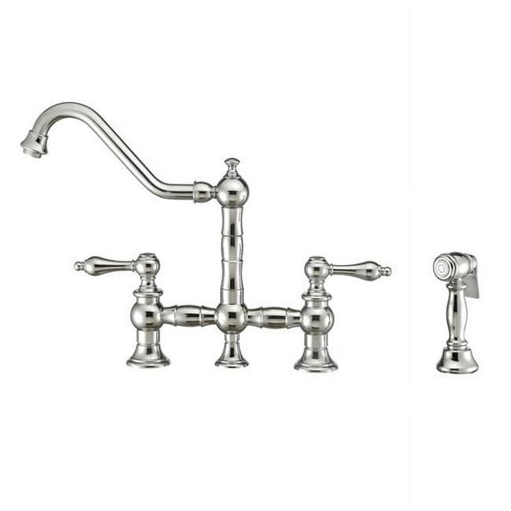Whitehaus Vintage III Plus Bridge Faucet with Long Traditional Swivel Spout, Lever Handles and Solid Brass Side Spray
