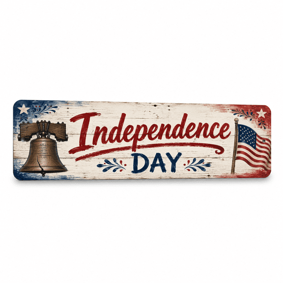 Vintage "INDEPENDENCE DAY" Folksy Barnwood Metal Sign - 15"x 5" Patriotic Wall Decor for Patriotic Families & History Fans