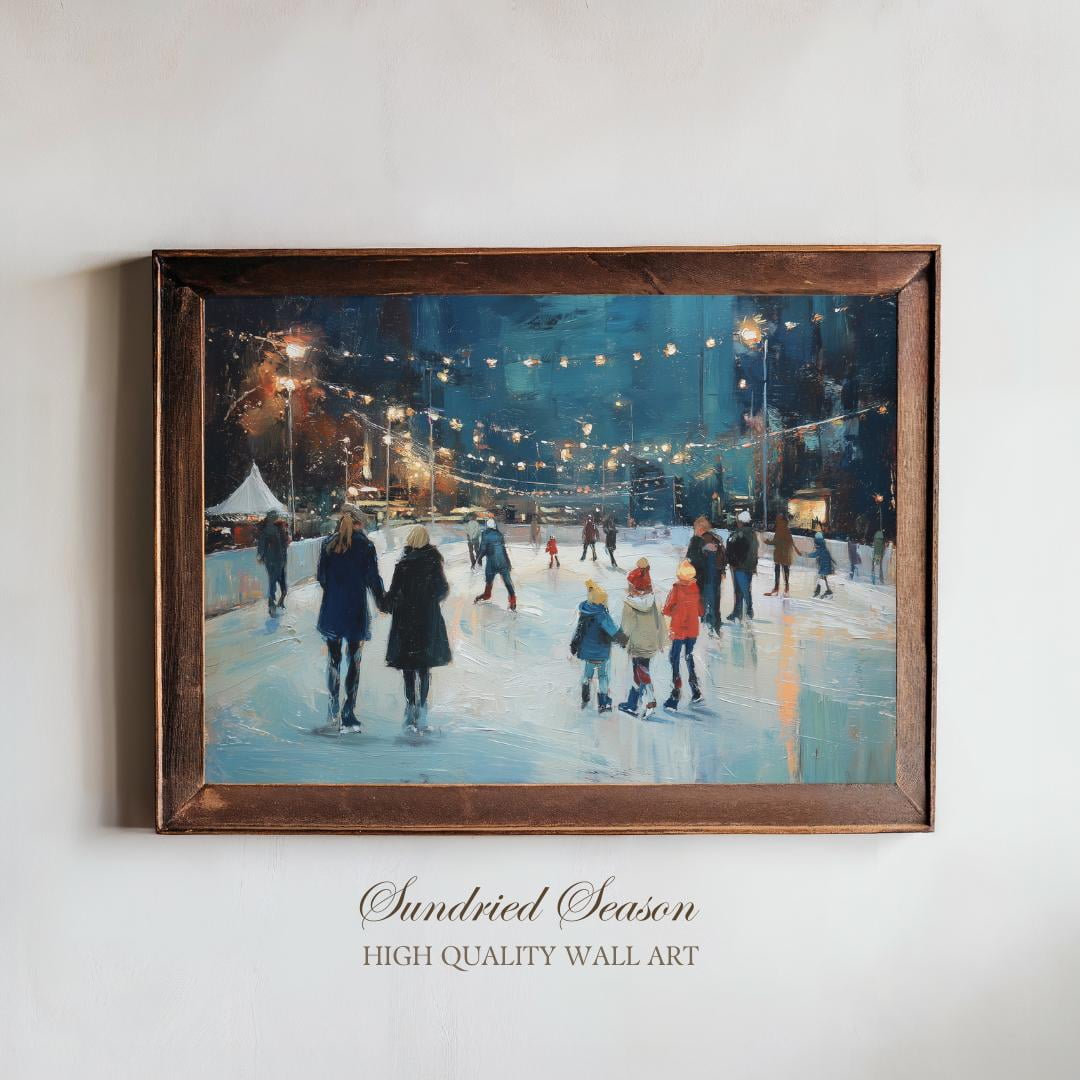 Vintage Ice Rink Art Print, Kristmas City Skating Scene, Cozy Winter ...