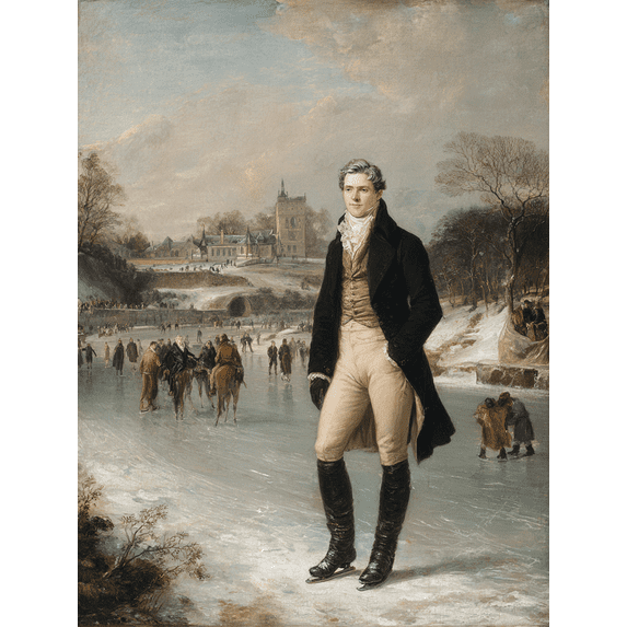 Vintage Ice Skating Portrait Canvas Wall Art，Winter Scene Decor for Living Room Bedroom Office Hallway Study