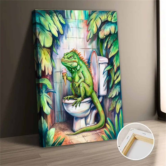 Vintage Iguana Eating Ice Cream Canvas Wall Art Prints for Bedroom Living Room Home Decor