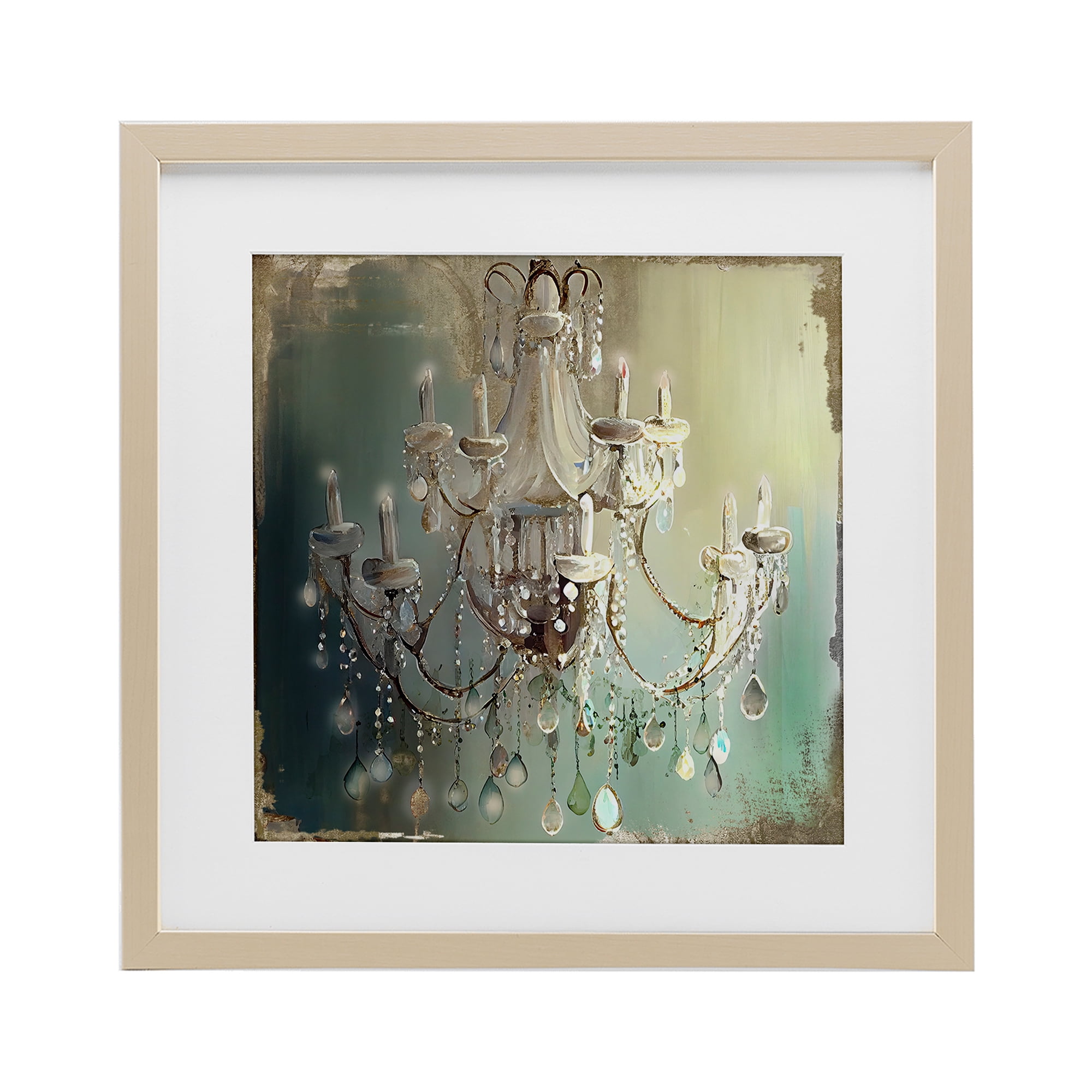 Vintage Illumine Chandelier Birch Framed Print Under Glass, design by Sasha