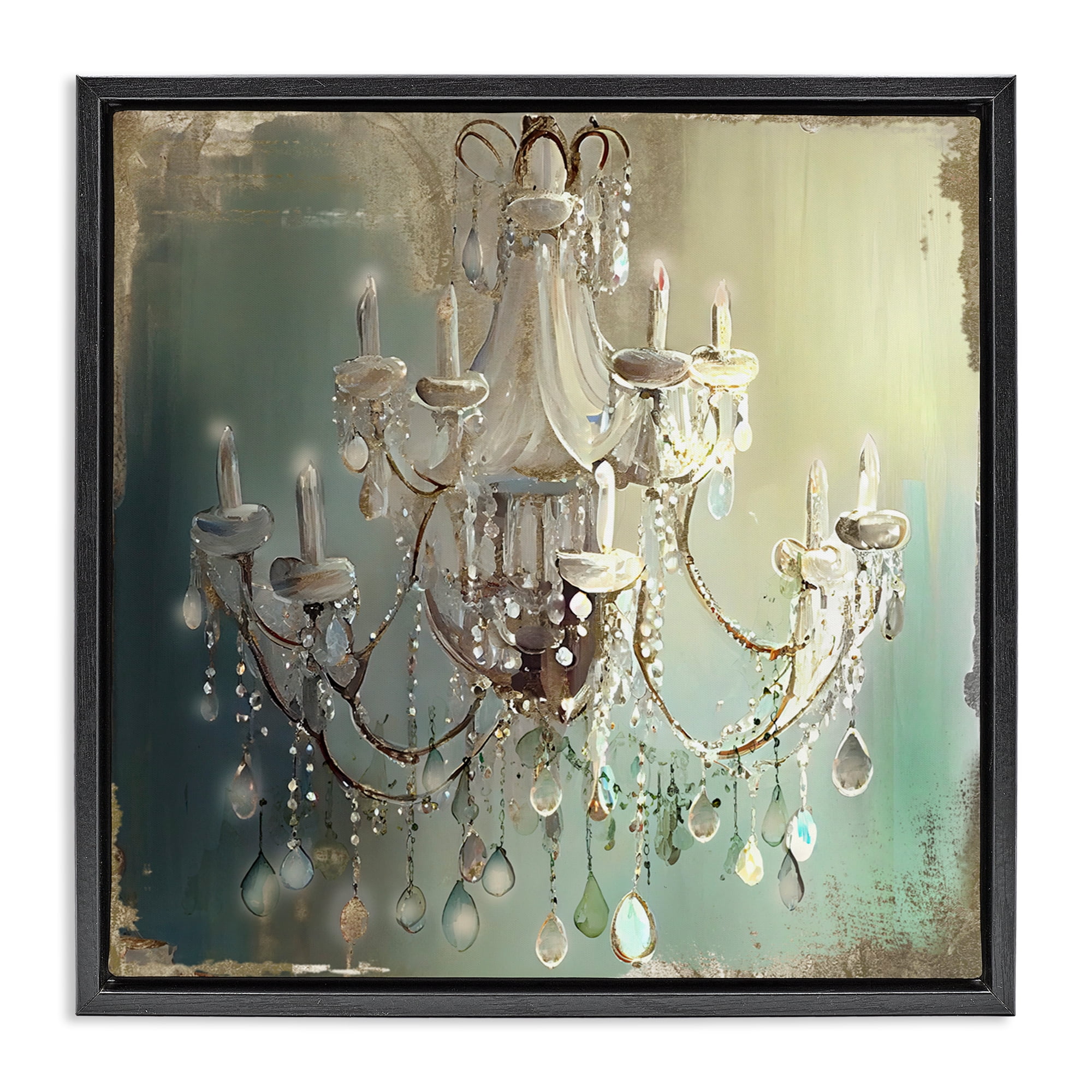 Vintage Illumine Chandelier Black Framed Floater Canvas Wall Art, design by Sasha