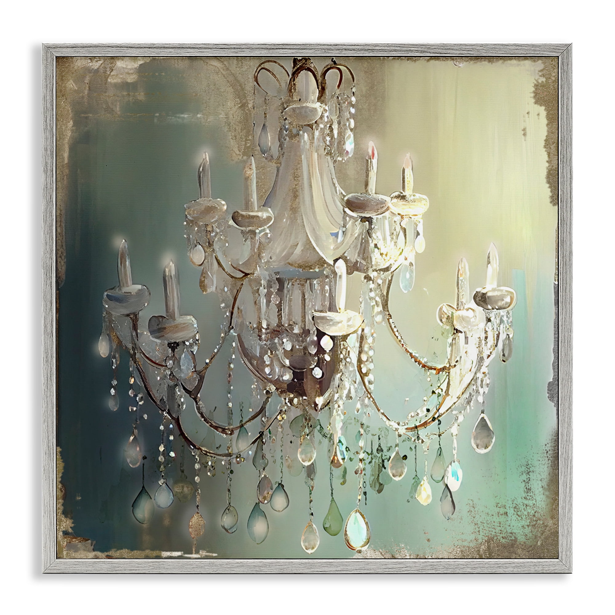 Vintage Illumine Chandelier Gray Framed Giclee Art, design by Sasha
