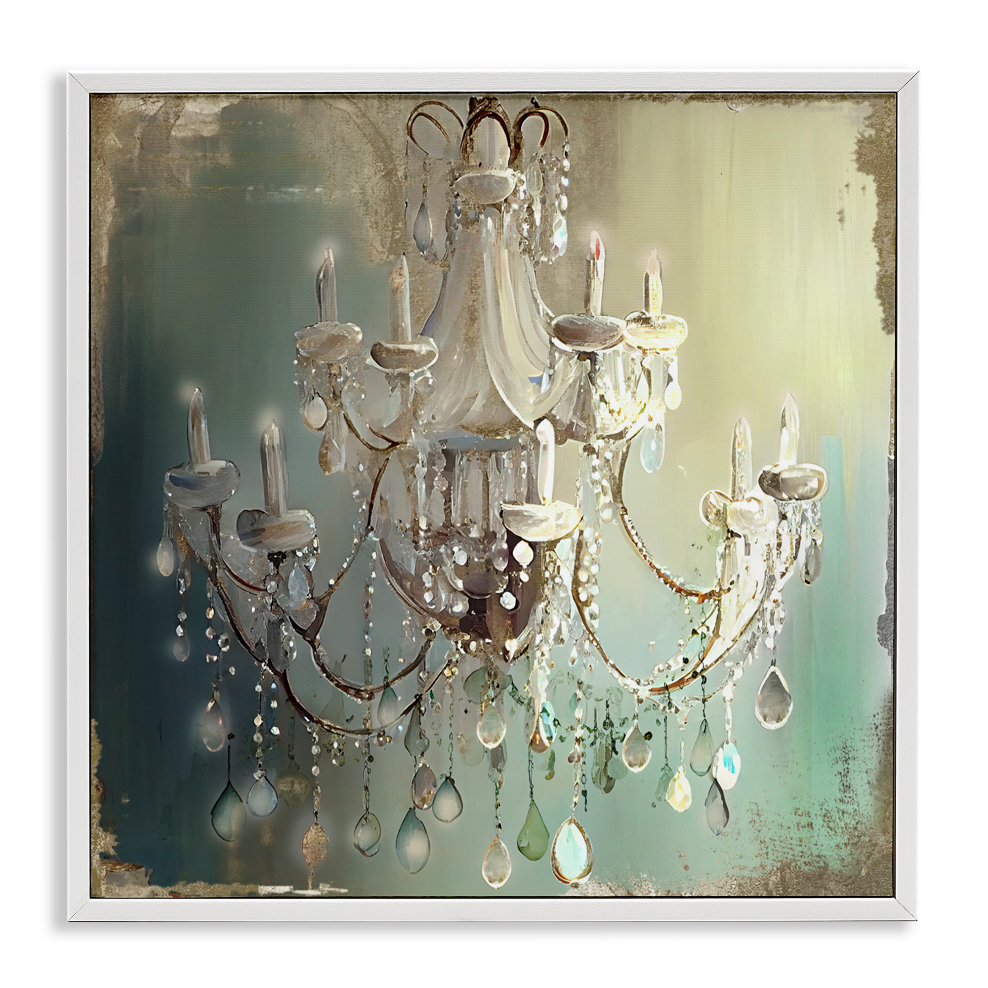 Vintage Illumine Chandelier White Framed Giclee Art, design by Sasha