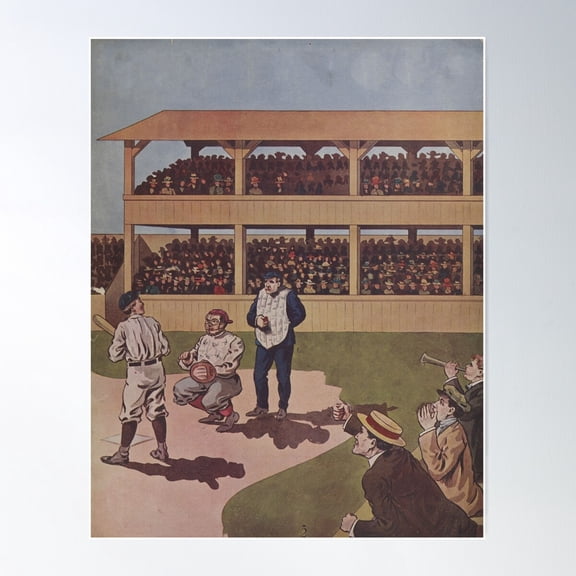 Vintage Illustration Of A Baseball Game (1909) Poster Wall Art, Modern Wall Decor For Living Room Bedroom, 8x12 UNFRAMED