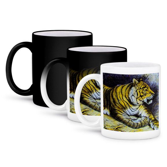 3dRose, Vintage Illustration of a Big Cat Tiger Magic Lantern Slide, 11oz Magic Transforming Mug