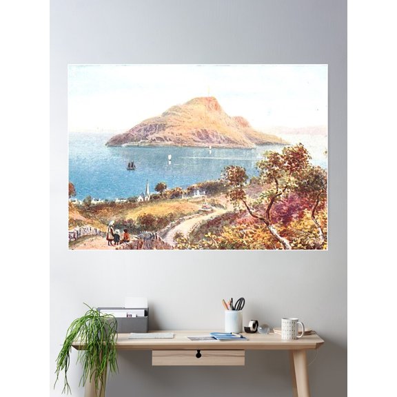 Vintage Illustration Of Arran, Scotland - Holy Isle From Lamlash Poster Wall Art, Modern Wall Decor For Living Room Bedroom, 24x36 UNFRAMED