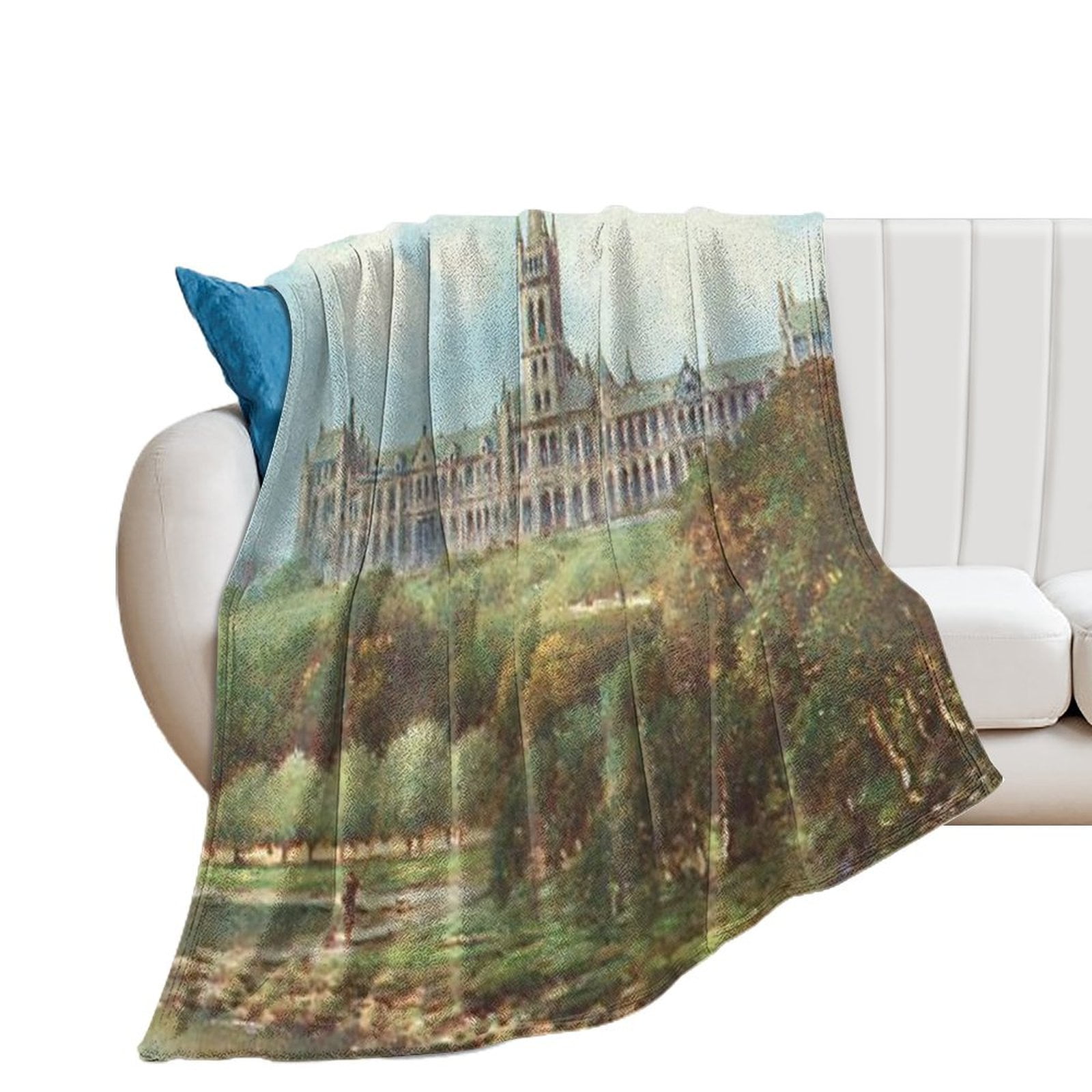 Vintage Illustration of Glasgow University Throw Blanket Custom