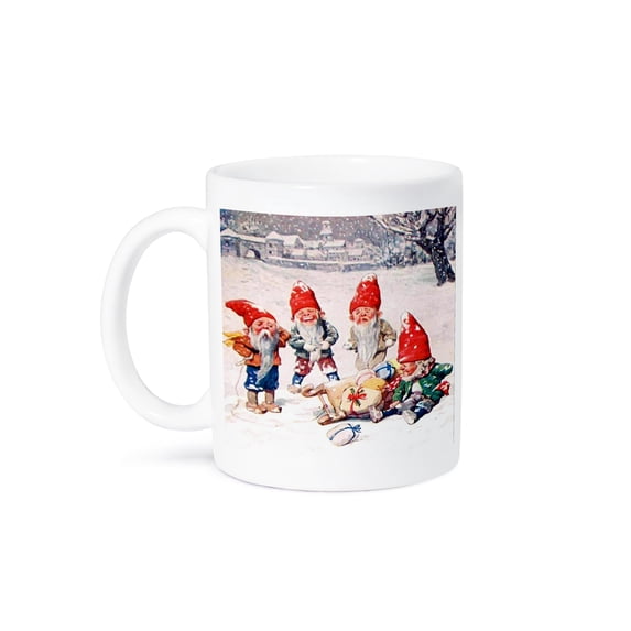 Vintage Image Of Christmas Elves In Snow, 11oz Mug