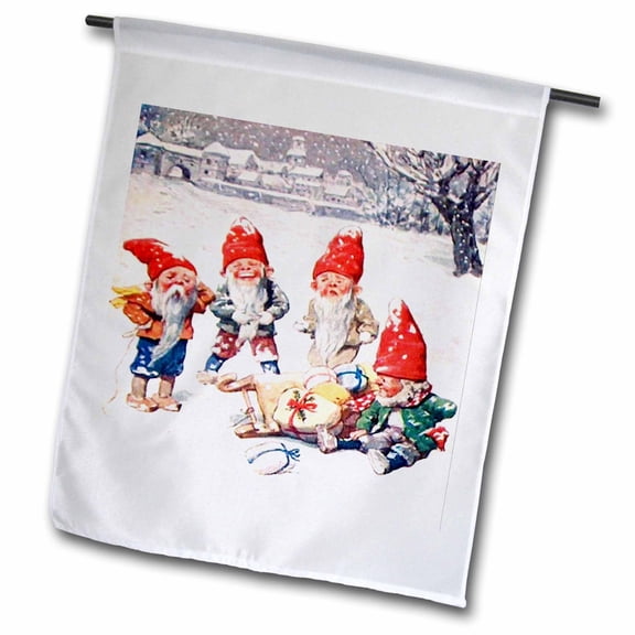 3dRose, Vintage Image Of Christmas Elves In Snow, 18 x 27 inch Garden Flag