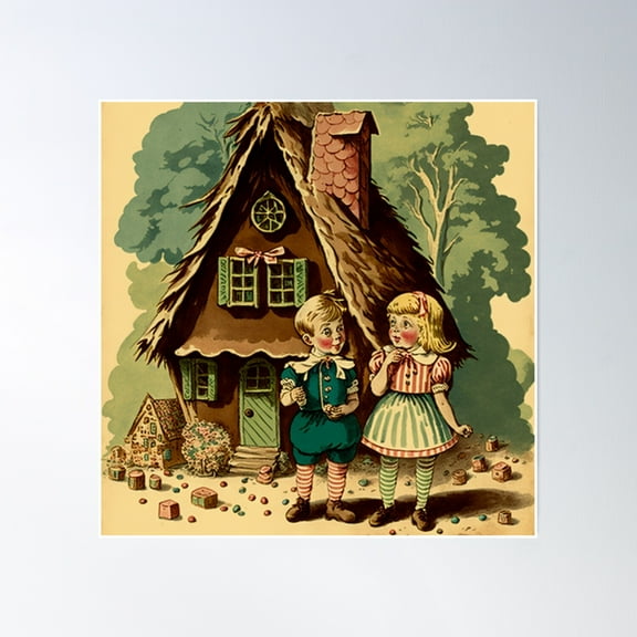 Vintage Image Of Hansel And Gretel Poster Wall Art, Modern Wall Decor, 16x16 UNFRAMED