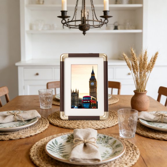 Vintage Imitation Wood‑Grain Plastic Picture Frame, 8.26"x11.69" Dual‑Use Photo Frame for Tabletop & Wall Mount, Waterproof Decorative Frame for Bedroom, Living Room & Home Decor, Brown