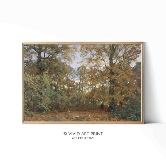 Vintage Impressionist Landscape Art "Woods In Autumn" Antique Decor Wall Art I Vivid Art Print Me-527 Wall Art, Modern Wall Decor, 8x12 UNFRAMED