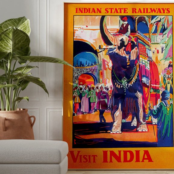 Vintage India Travel Poster: Elephant Art Print UNFRAMED PAPER POSTER, Home Decor