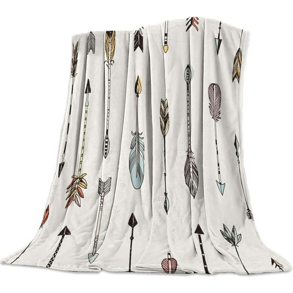 Vintage Indian Arrows Design Super Soft Throw Blankets Colorful Bohemia Feather Fluffy Fuzzy Flannel Bed Blanket Decorative for Home Sofa Couch Chair Living Bedroom, (40x50 in)