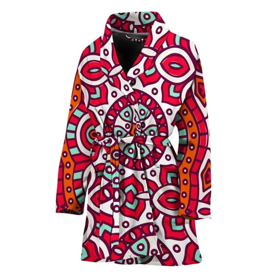 Vintage Indian Mandala Women Bathrobe One Size Univeral Fits, Bohemian Mandala Yoga Boho Fashion Lightweight Plush Fleece Long Robe For Women