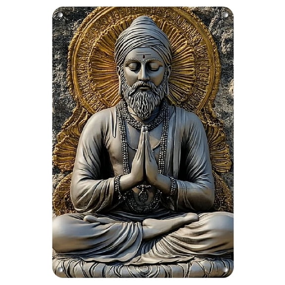 Vintage Indian Sikh Saint Iron Wall Sign - Square, Perfect for Home, Bar, or Restaurant Decor