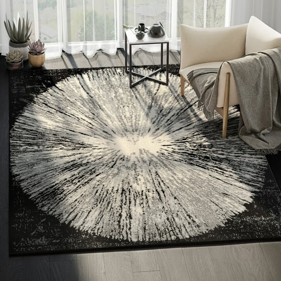Vintage Indoor Abstract Black/ Ivory Eden Rug Black 4' x 6' 4' x 6'