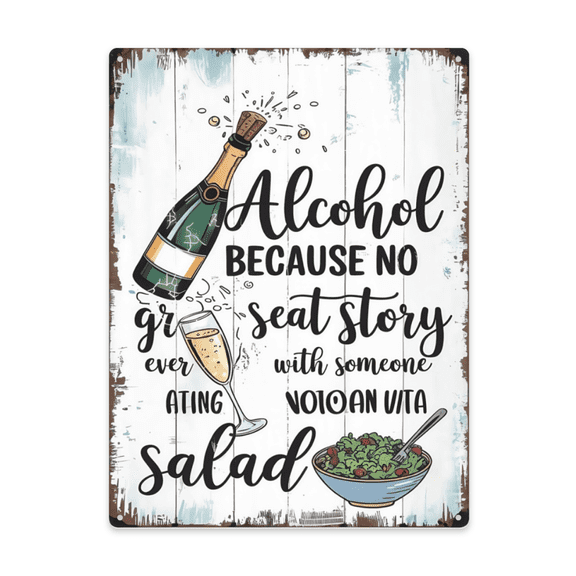 Vintage Indoor Wall Decor Inspired By Alcohol Because No Great Story Ever Started With Someone Eating A Salad 12X16 Inch Metal Sign Home Bar Wall Decor Decorative Wall Art Accent Indoor Decorative