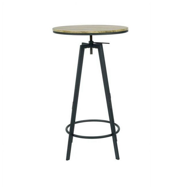 Vintage Industrial Adjustable 24 in. Round Swivel Table with Wood Top