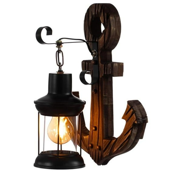 Vintage Industrial Anker Shape Wooden Wall Lamp, Wall Sconce Light Home, Restaurant or Bar