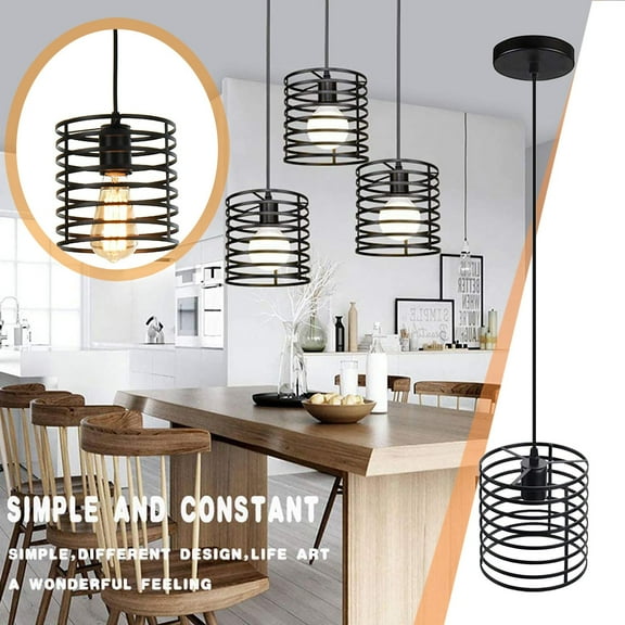 Vintage Industrial Cage Pendant Light Fixture - Black Iron Metal Loft Hanging Lamp for Ceiling | 1.5m Cord | E26/E27 Base | 60W Max | For Kitchen Hallway Bar Restaurant