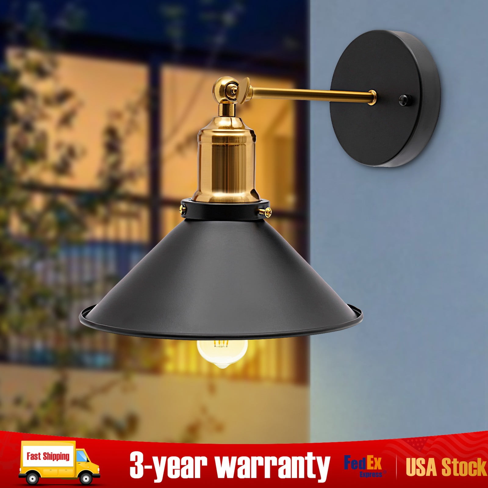 Vintage Industrial Cone Wall Sconce - Plug-In Fixture for Stylish Lighting