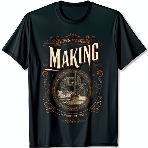 Vintage Industrial Design Black T-Shirt with Bold Making