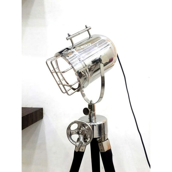 Vintage Industrial Designer Chrome Nautical Spot Light Tripod Floor LAMP Decor