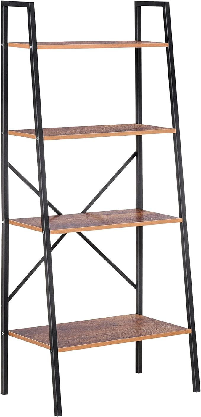 Modern 4-Tier Black Ladder Shelf for Books and Decor