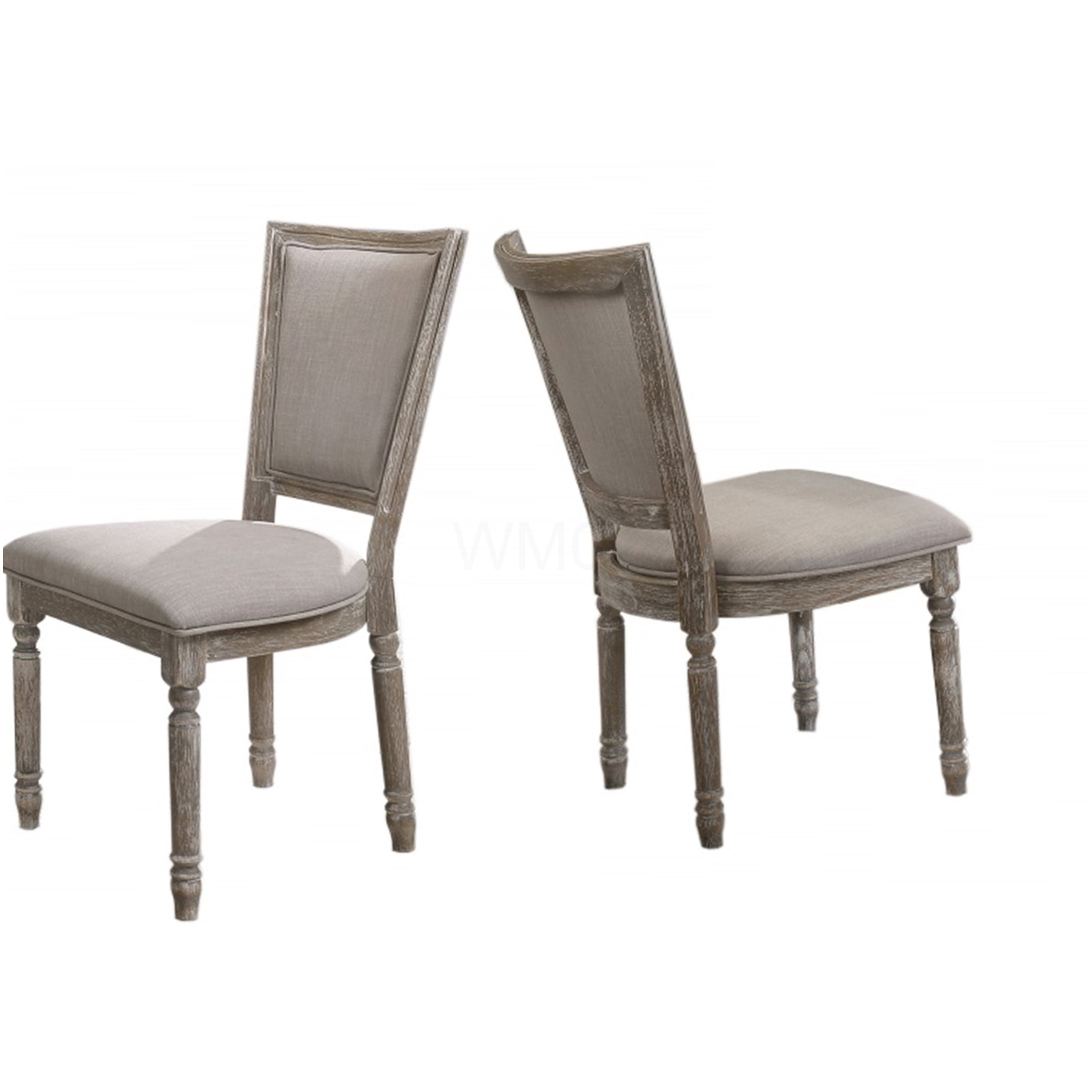 Vintage Industrial Gray Upholstered Dining Chairs Set of 2, Rustic Wood Side Chairs for Kitchen
