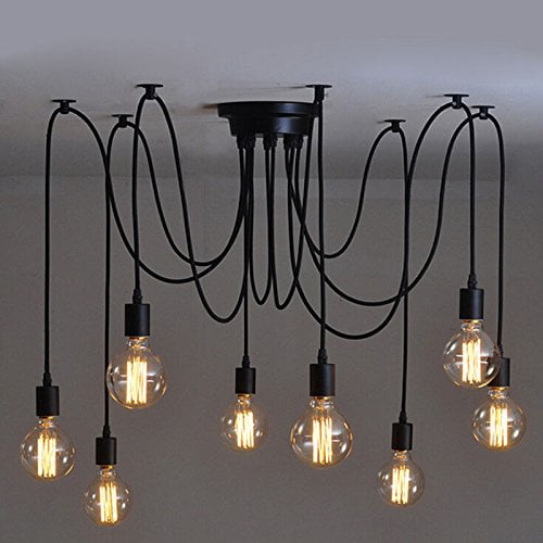 Vintage Industrial Hanging Chandelier Lighting Edison Light Bulb Lamp E27 Spider Ceiling Pendant Bulbs 8 Heads for Dining Room Coffee Shop Theme Restaurant Hall (light bulb is not included)