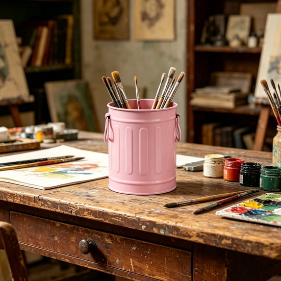 Vintage Industrial Metal Pen Holder with Handles Cylindrical Iron Desk Organizer Multifunctional Storage Cup for Office Kitchen Art Supplies