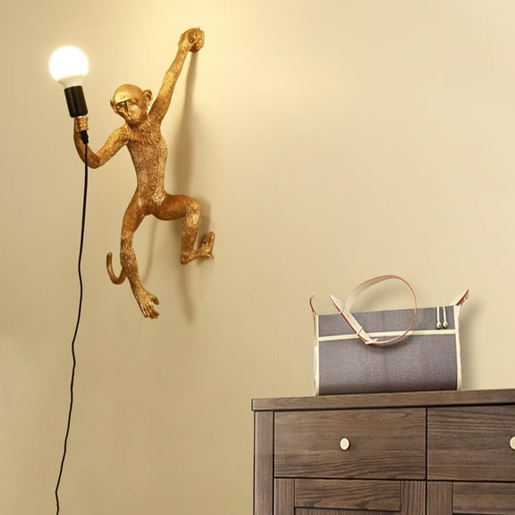 Vintage Industrial Monkey Wall Lamp - Resin & Hemp Rope Retro Bedroom Sconce Light