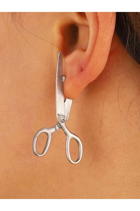Vintage Industrial Style: Distressed Silver Scissors Piercing Earrings