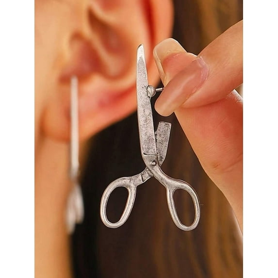 Vintage Industrial Style: Distressed Silver Scissors Piercing Earrings