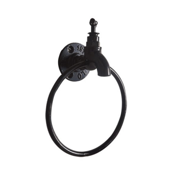 Vintage Industrial Style Towel Ring Rustic Pipe Hand Towel Holder Wall Mounted Hand Towel Rack for Bathroom Black