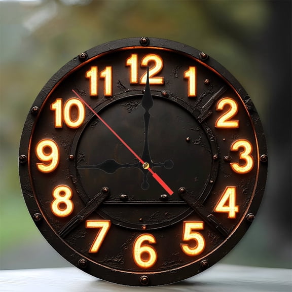 Vintage Industrial Style Wall Clock Metal Clock 10-Inch Silent Wooden Wall Clock, Battery Operated (AA Batteries Not Included), Artistic Home Decor